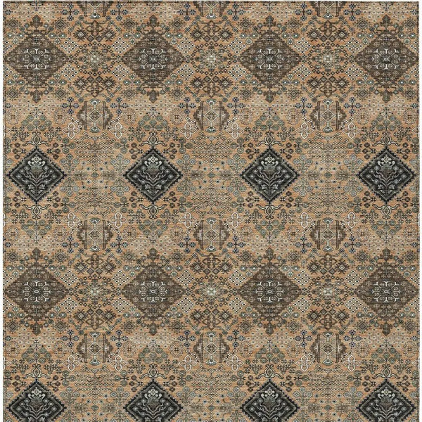 9' X 12' Copper And Green Geometric Washable Indoor Outdoor Area Rug Homeroots Outdoor
