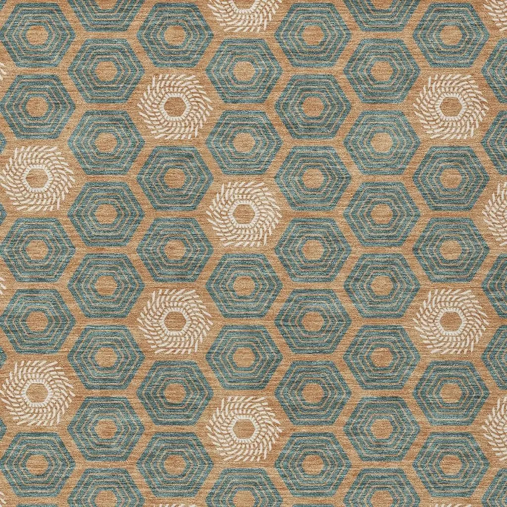 9' X 12' Copper And Green Geometric Washable Indoor Outdoor Area Rug Homeroots Outdoor