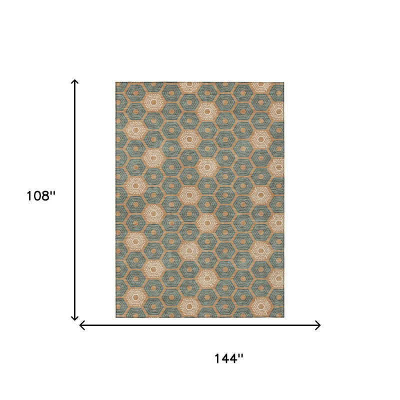 9' X 12' Copper And Green Geometric Washable Indoor Outdoor Area Rug Homeroots Outdoor
