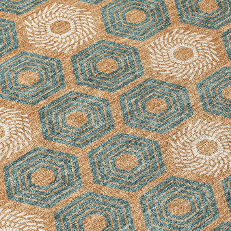 9' X 12' Copper And Green Geometric Washable Indoor Outdoor Area Rug Homeroots Outdoor
