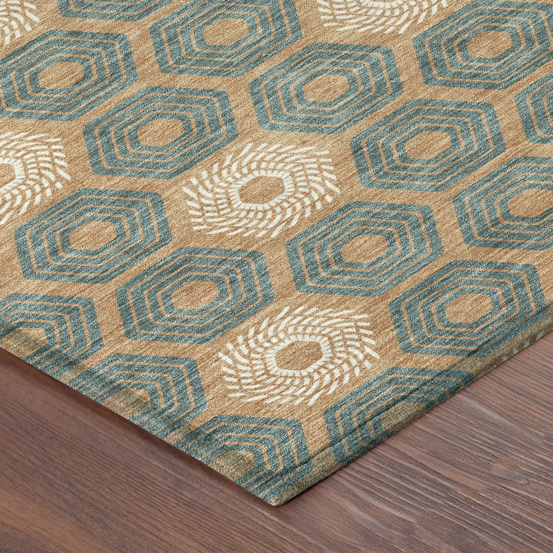 9' X 12' Copper And Green Geometric Washable Indoor Outdoor Area Rug Homeroots Outdoor