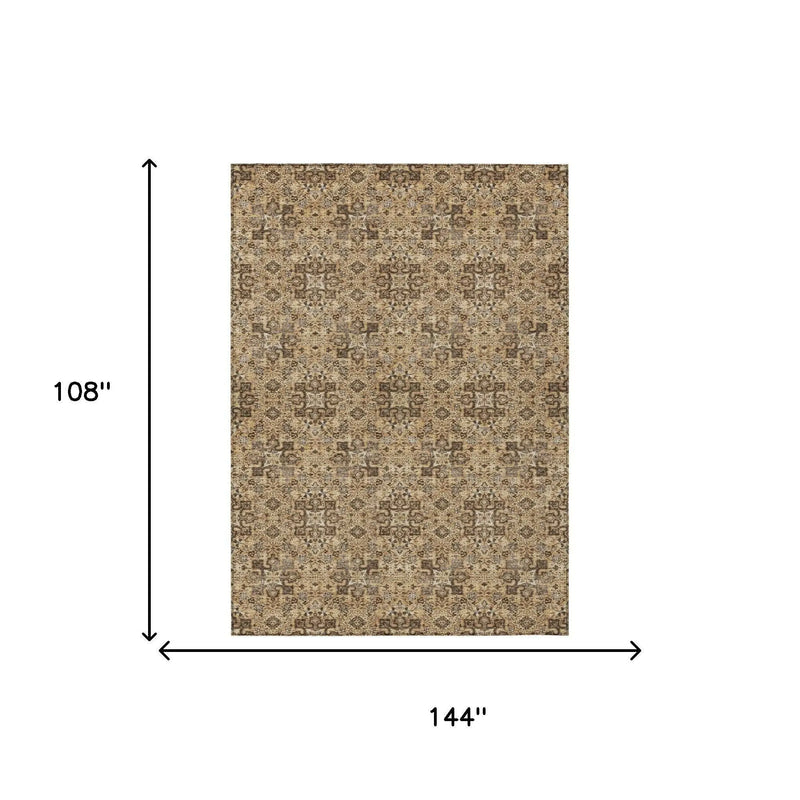9' X 12' Copper And Green Oriental Washable Indoor Outdoor Area Rug Homeroots Outdoor