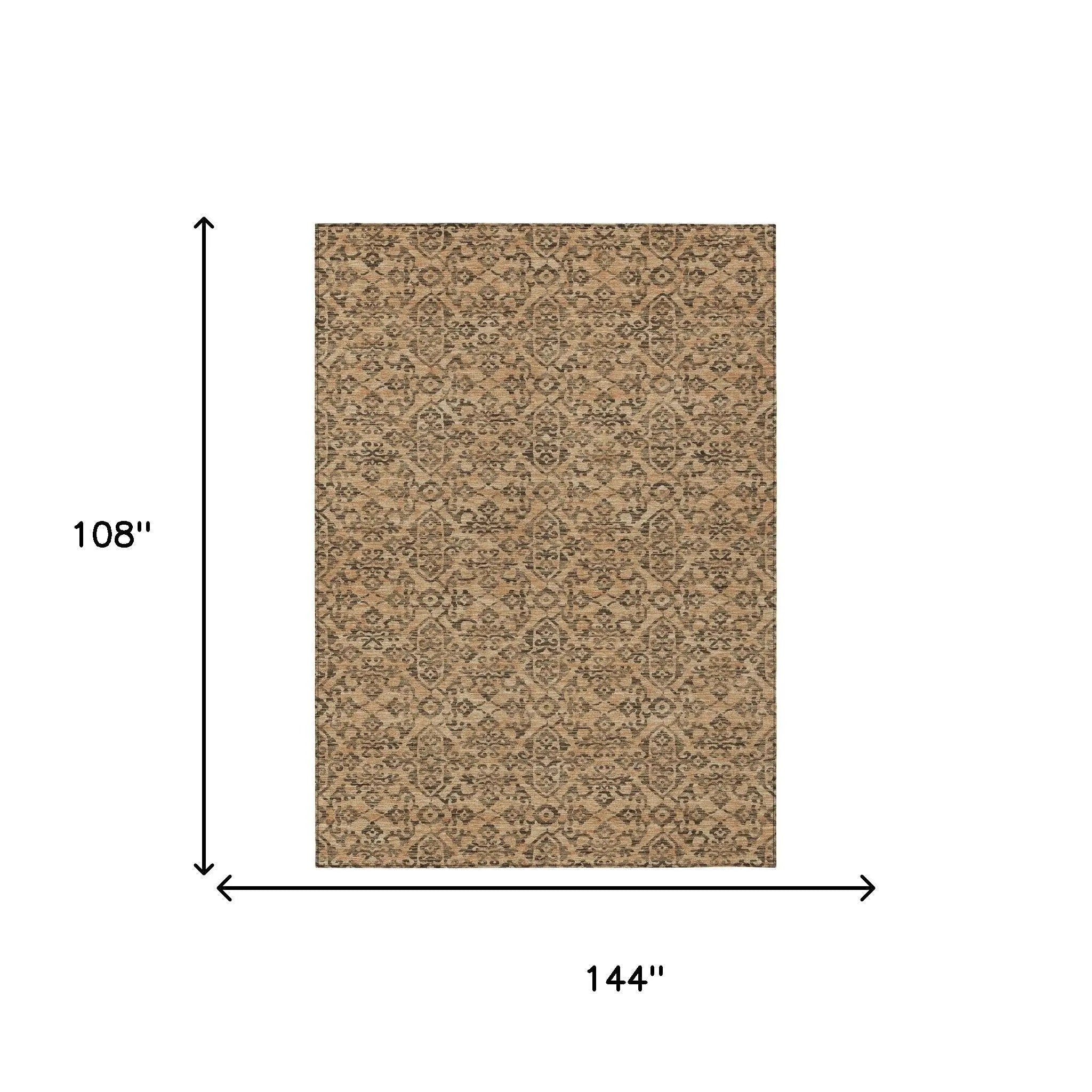 9' X 12' Copper And Green Oriental Washable Indoor Outdoor Area Rug Homeroots Outdoor
