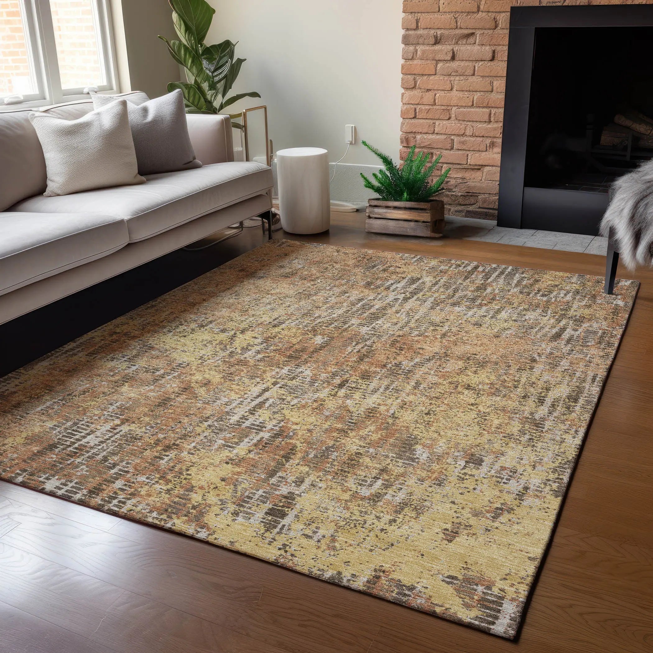 9' X 12' Copper And Ivory Abstract Washable Indoor Outdoor Area Rug Homeroots Outdoor