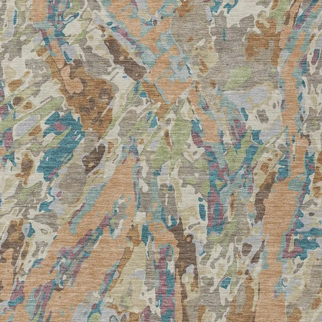 9' X 12' Copper And Ivory Abstract Washable Indoor Outdoor Area Rug Homeroots Outdoor