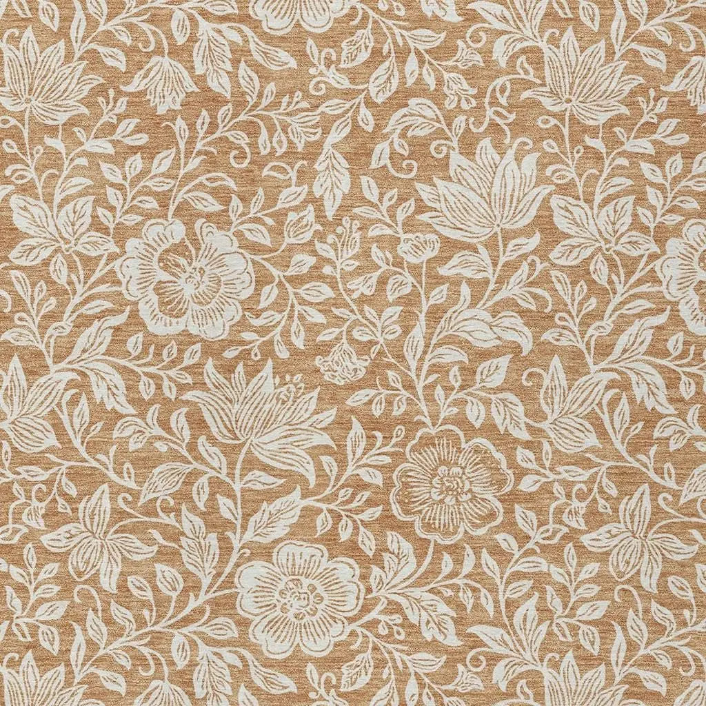9' X 12' Copper And Ivory Floral Washable Indoor Outdoor Area Rug Homeroots Outdoor