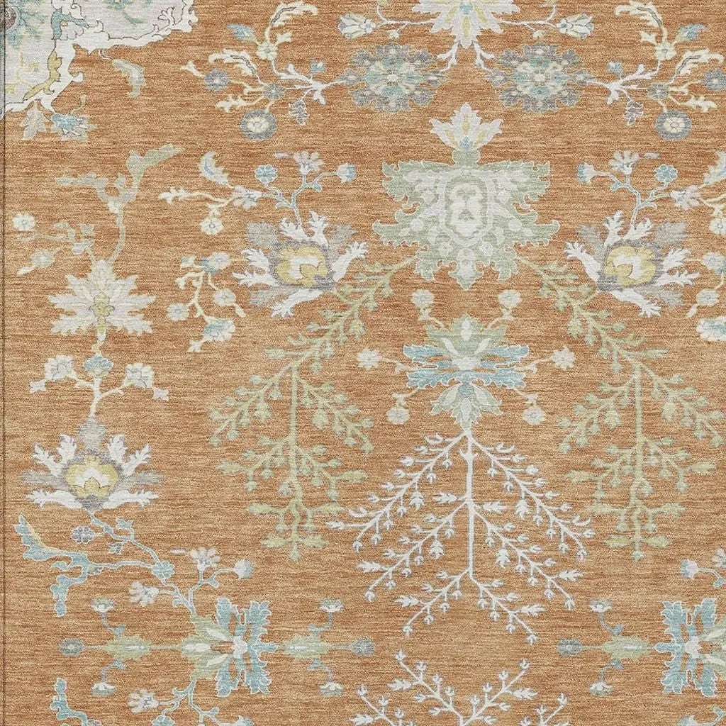 9' X 12' Copper And Ivory Oriental Washable Indoor Outdoor Area Rug Homeroots Outdoor