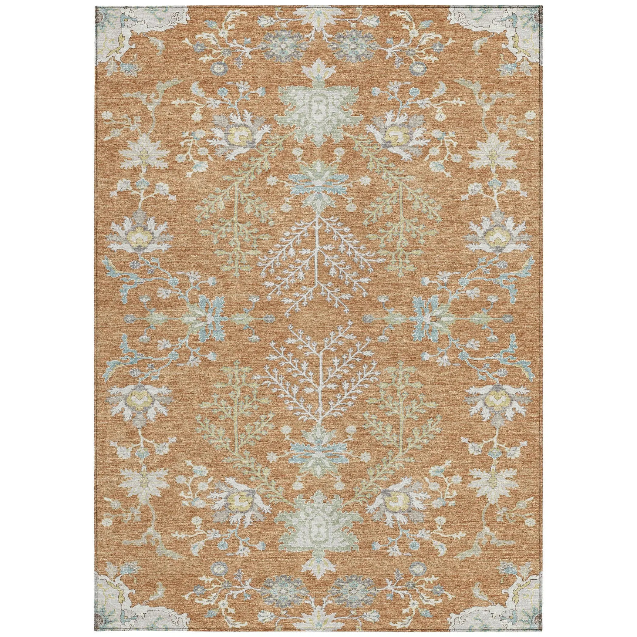 9' X 12' Copper And Ivory Oriental Washable Indoor Outdoor Area Rug Homeroots Outdoor