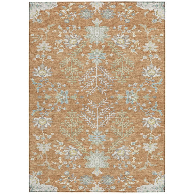 9' X 12' Copper And Ivory Oriental Washable Indoor Outdoor Area Rug Homeroots Outdoor