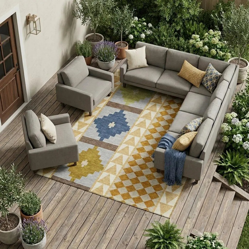 9' X 12' Copper And Ivory Southwestern Washable Indoor Outdoor Area Rug Homeroots Outdoor