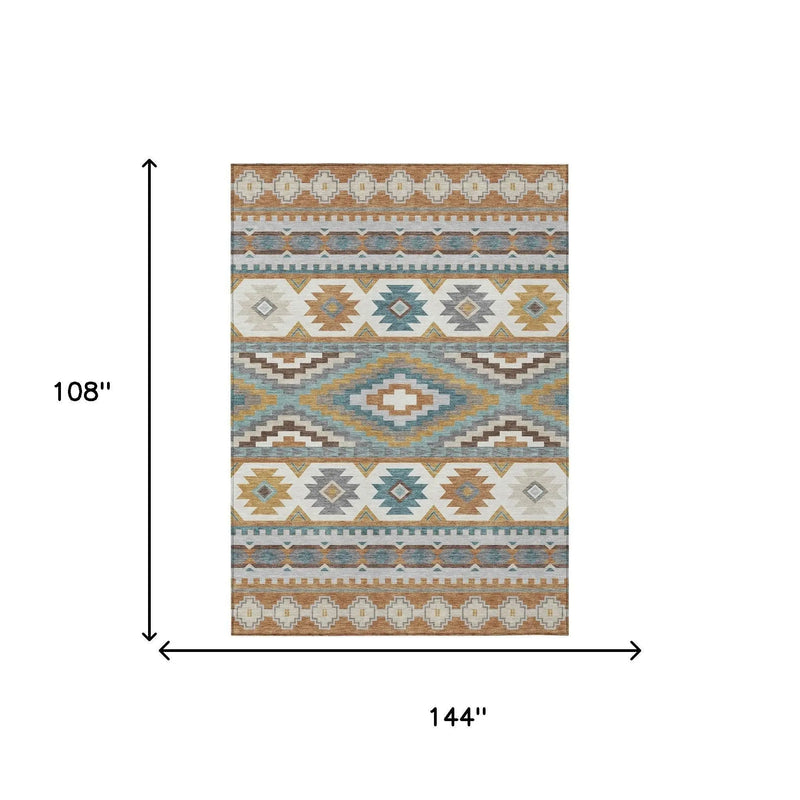 9' X 12' Copper And Ivory Southwestern Washable Indoor Outdoor Area Rug Homeroots Outdoor