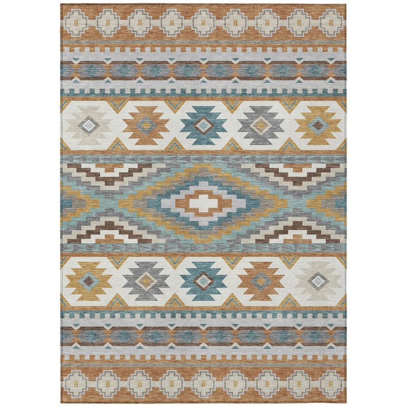 9' X 12' Copper And Ivory Southwestern Washable Indoor Outdoor Area Rug Homeroots Outdoor