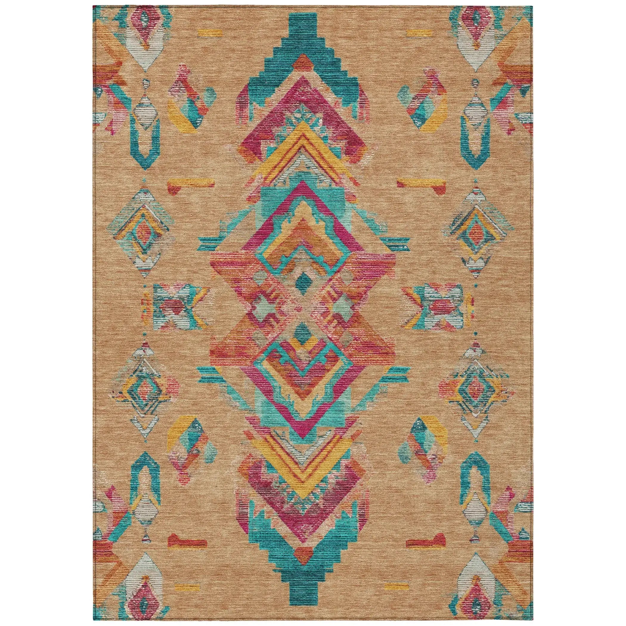 9' X 12' Copper And Ivory Tribal Washable Indoor Outdoor Area Rug Homeroots Outdoor