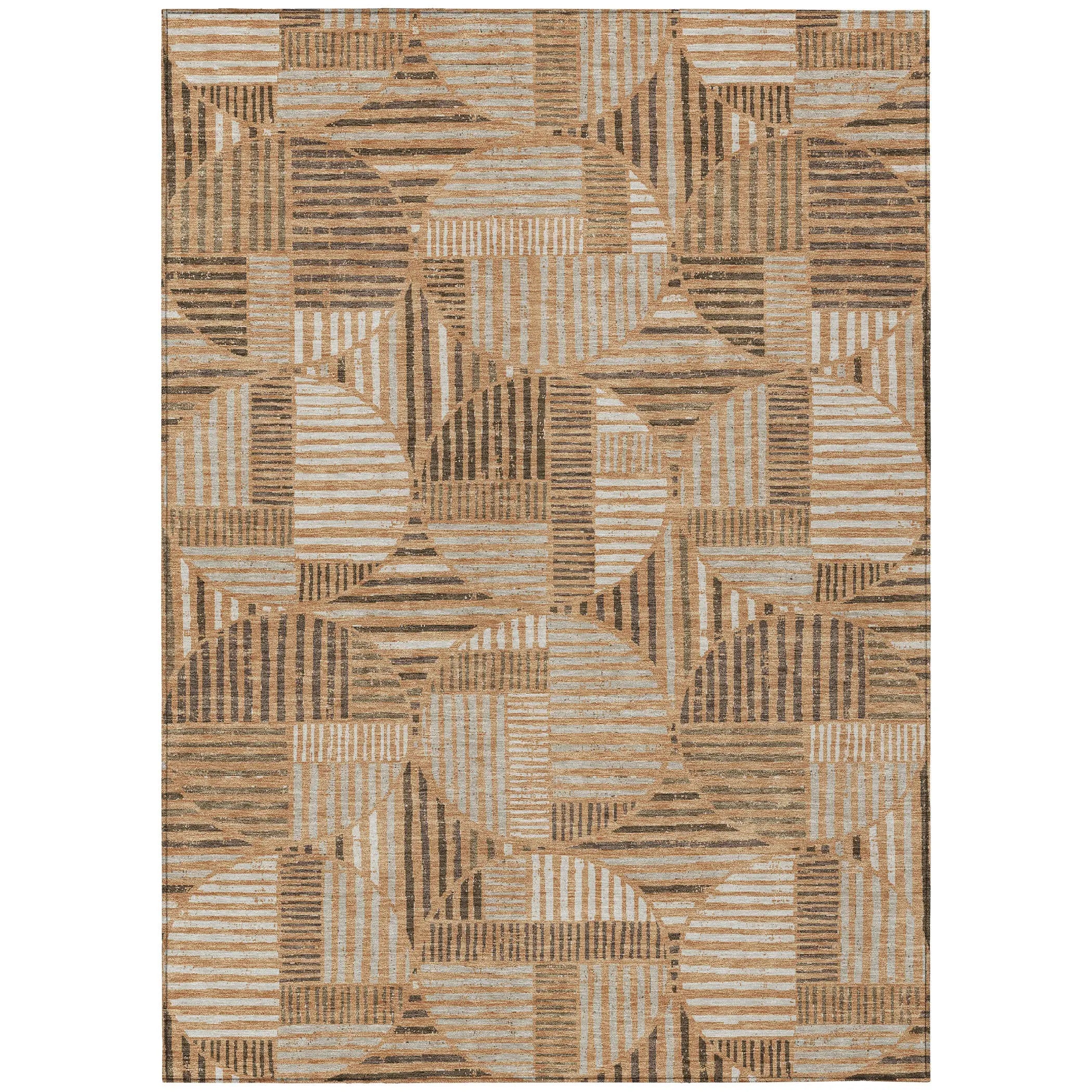 9' X 12' Copper And Khaki Geometric Washable Indoor Outdoor Area Rug Homeroots Outdoor