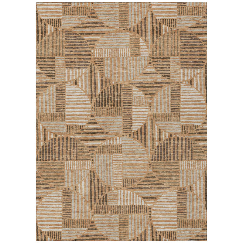 9' X 12' Copper And Khaki Geometric Washable Indoor Outdoor Area Rug Homeroots Outdoor