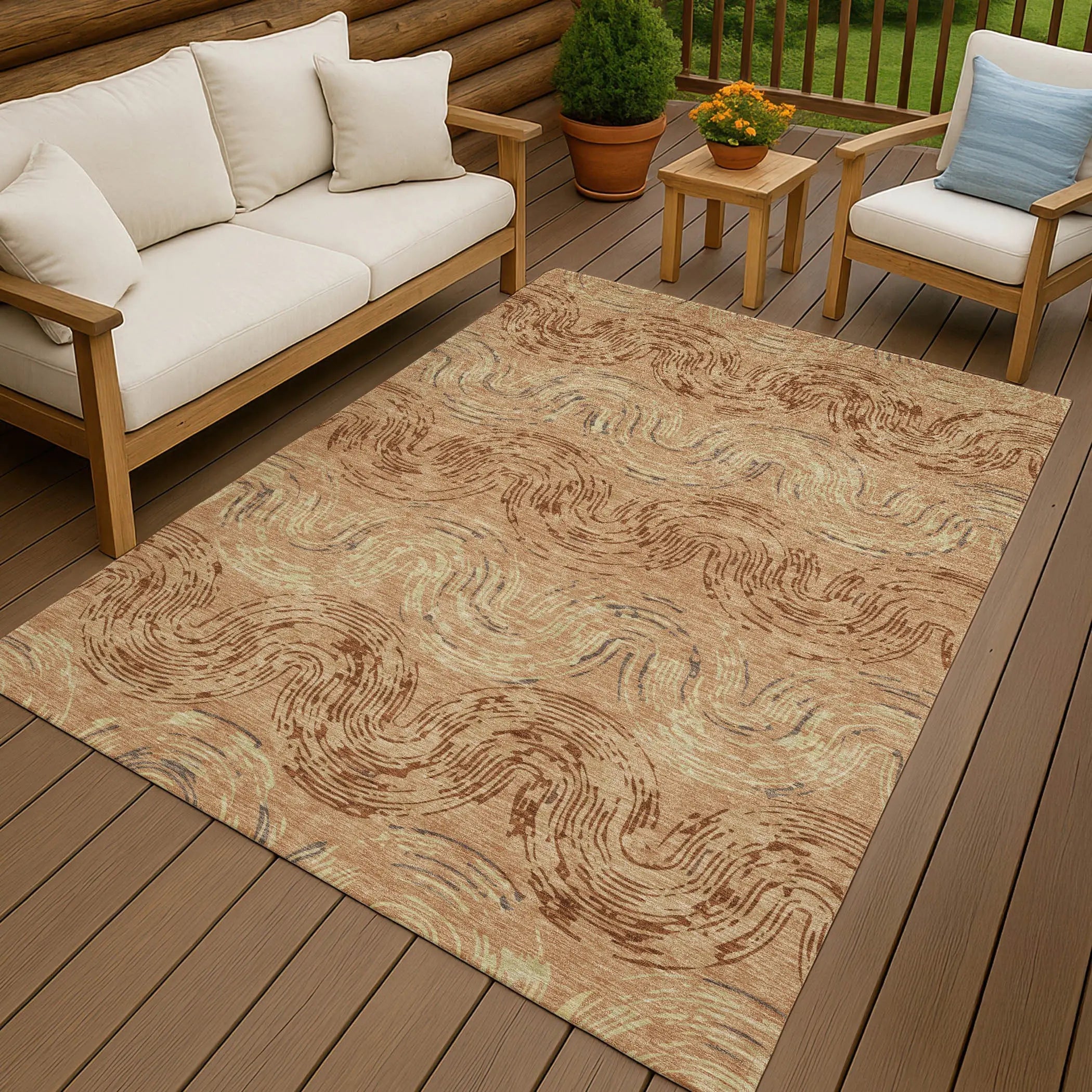 9' X 12' Copper And Orange Abstract Washable Indoor Outdoor Area Rug Homeroots Outdoor