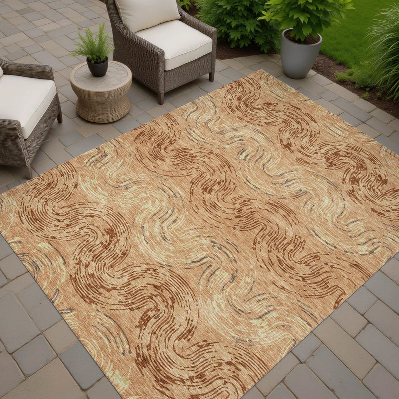 9' X 12' Copper And Orange Abstract Washable Indoor Outdoor Area Rug Homeroots Outdoor