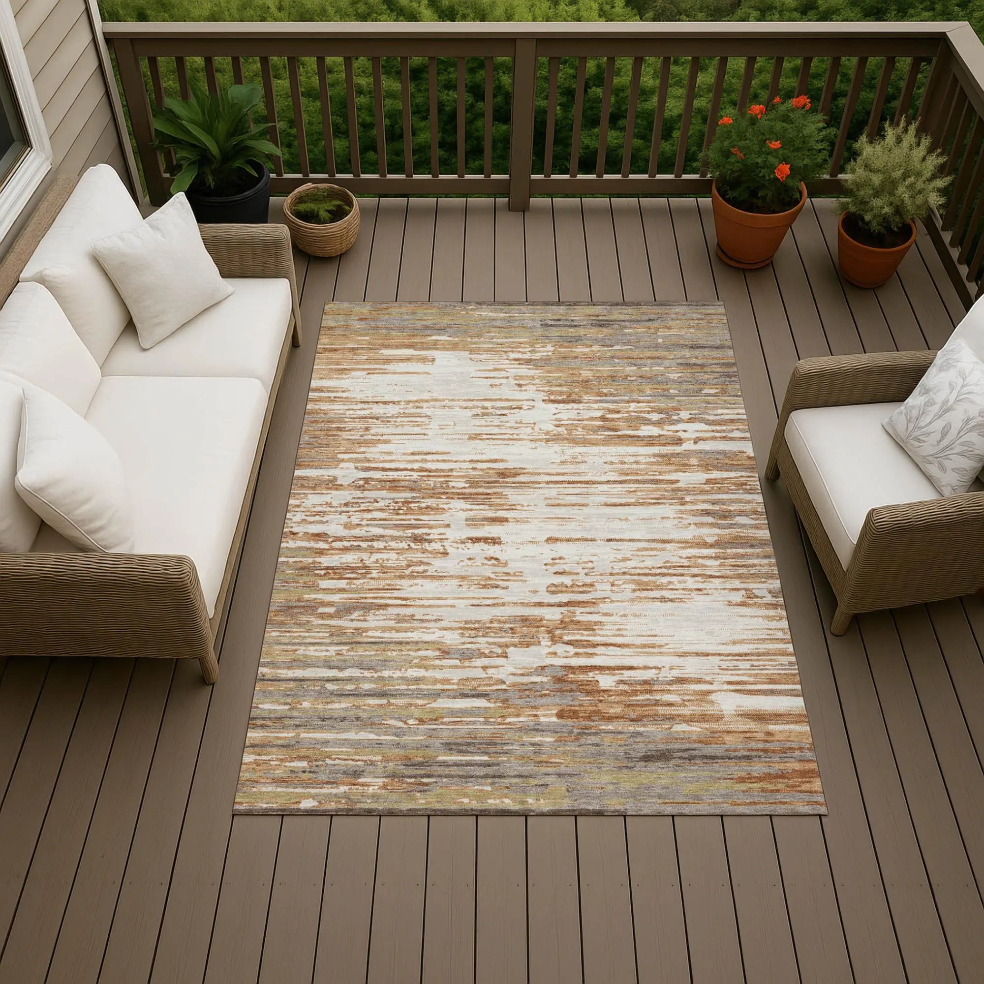 9' X 12' Copper And Orange Abstract Washable Indoor Outdoor Area Rug Homeroots Outdoor