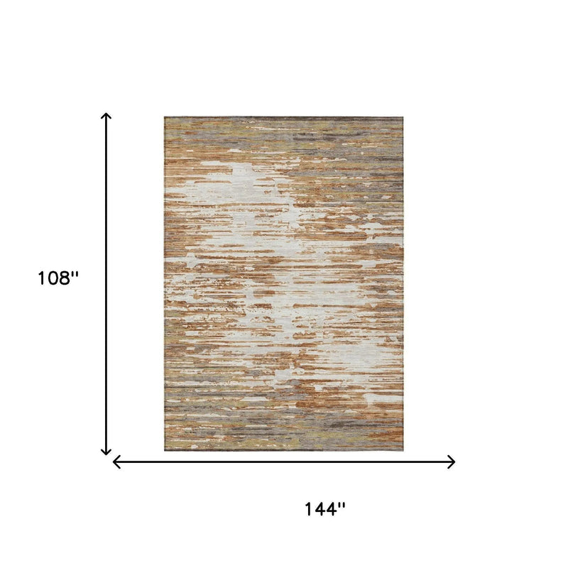 9' X 12' Copper And Orange Abstract Washable Indoor Outdoor Area Rug Homeroots Outdoor
