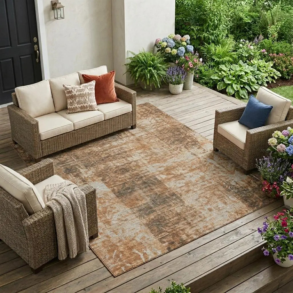 9' X 12' Copper And Orange Abstract Washable Indoor Outdoor Area Rug Homeroots Outdoor