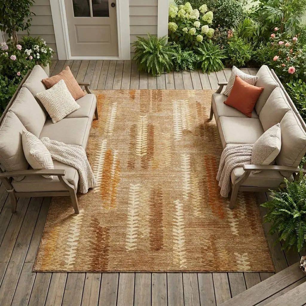 9' X 12' Copper And Orange Abstract Washable Indoor Outdoor Area Rug Homeroots Outdoor
