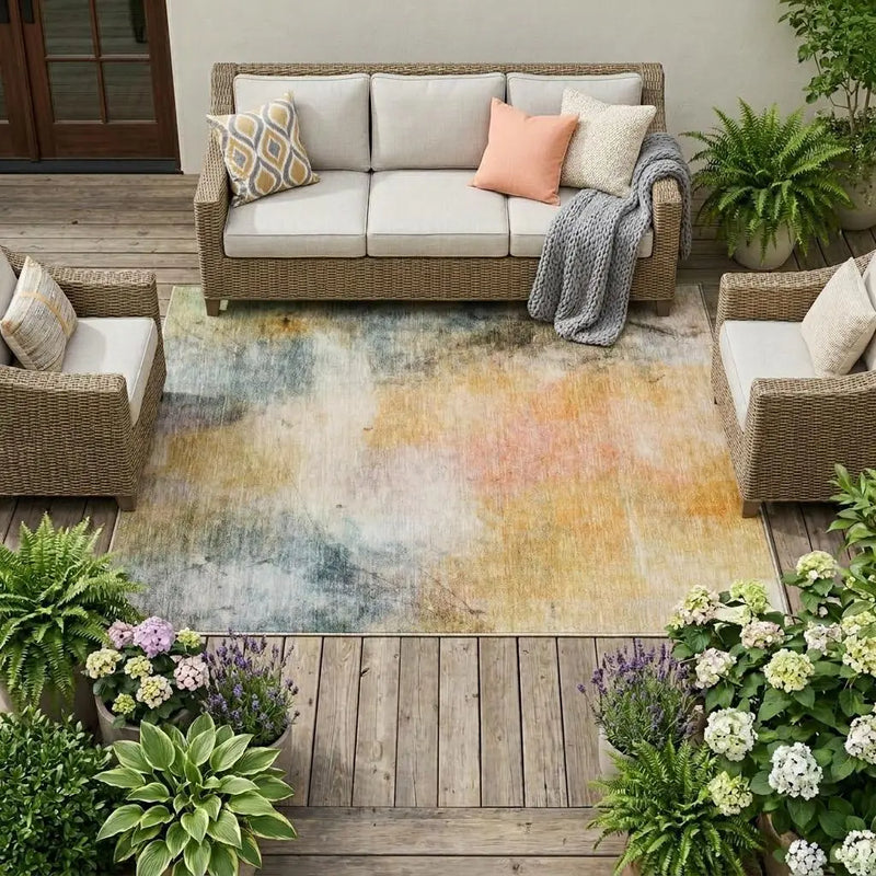 9' X 12' Copper And Orange Abstract Washable Indoor Outdoor Area Rug Homeroots Outdoor