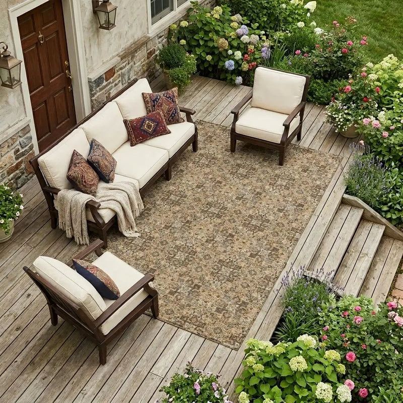 9' X 12' Copper And Orange Damask Washable Indoor Outdoor Area Rug Homeroots Outdoor