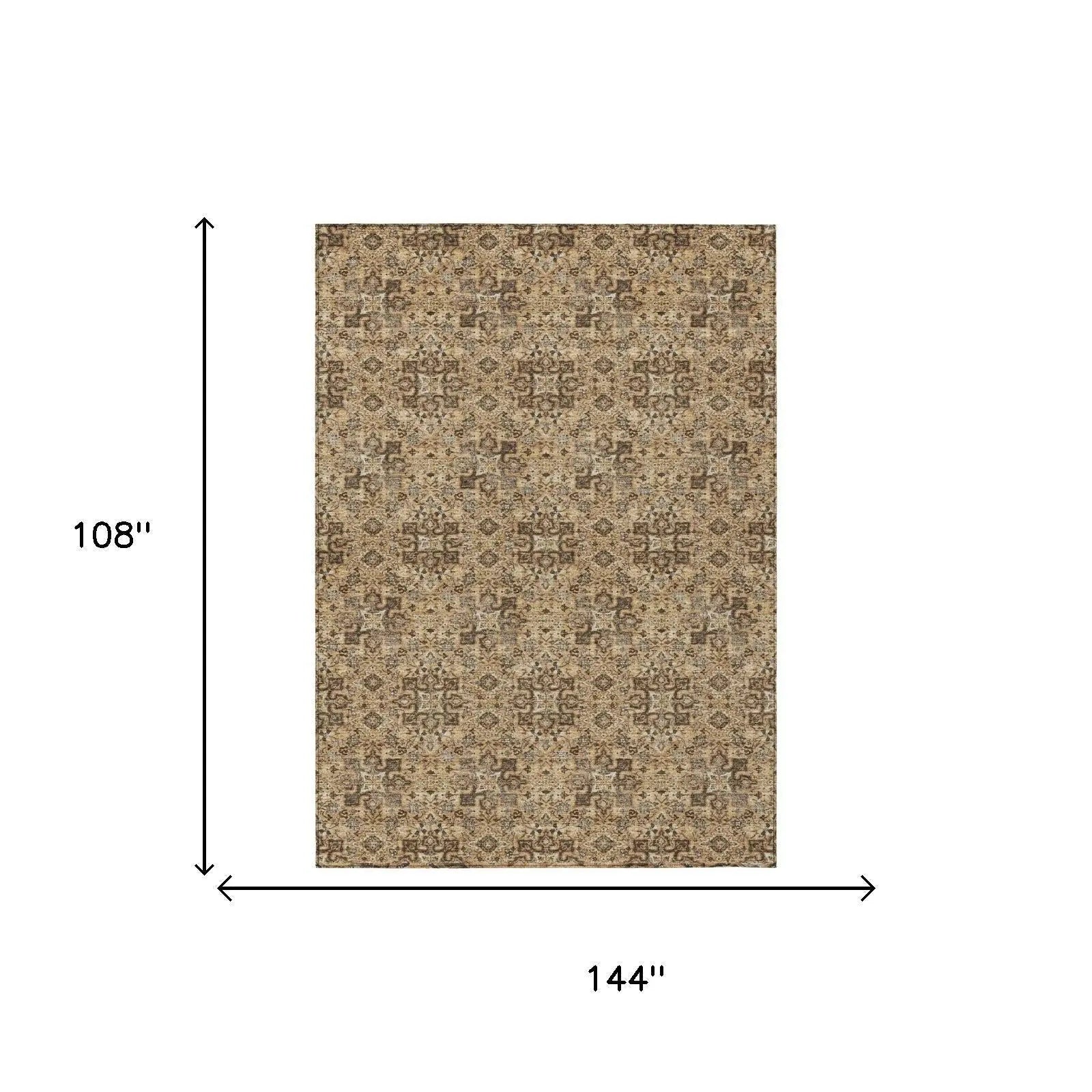 9' X 12' Copper And Orange Damask Washable Indoor Outdoor Area Rug Homeroots Outdoor