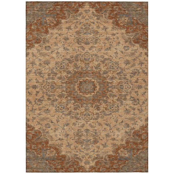 9' X 12' Copper And Orange Floral Medallion Washable Indoor Outdoor Area Rug Homeroots Outdoor