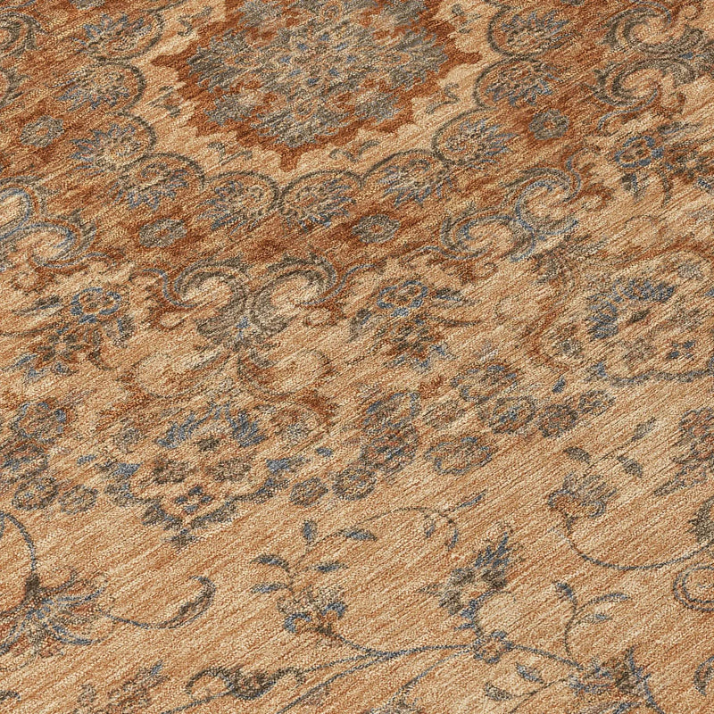 9' X 12' Copper And Orange Floral Medallion Washable Indoor Outdoor Area Rug Homeroots Outdoor