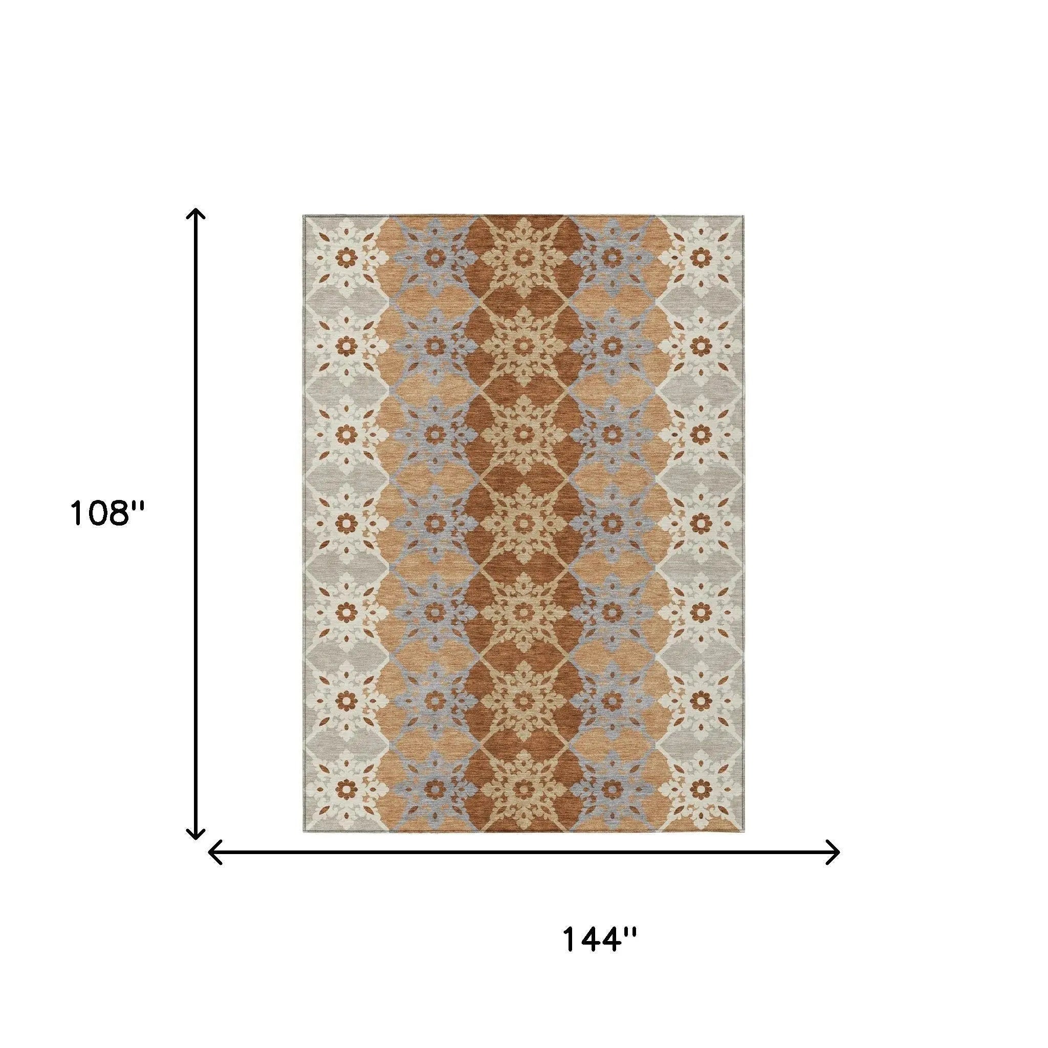 9' X 12' Copper And Orange Floral Medallion Washable Indoor Outdoor Area Rug Homeroots Outdoor