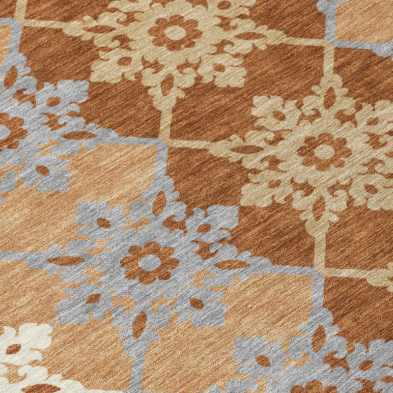 9' X 12' Copper And Orange Floral Medallion Washable Indoor Outdoor Area Rug Homeroots Outdoor