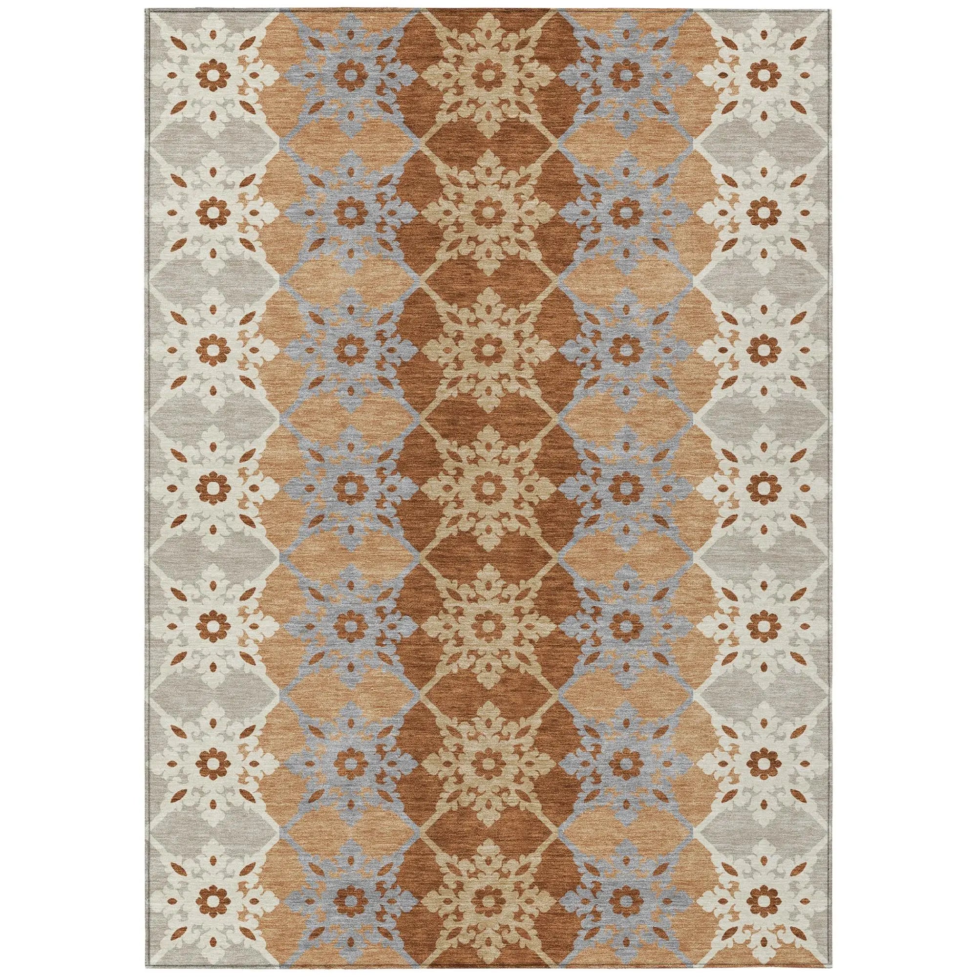 9' X 12' Copper And Orange Floral Medallion Washable Indoor Outdoor Area Rug Homeroots Outdoor