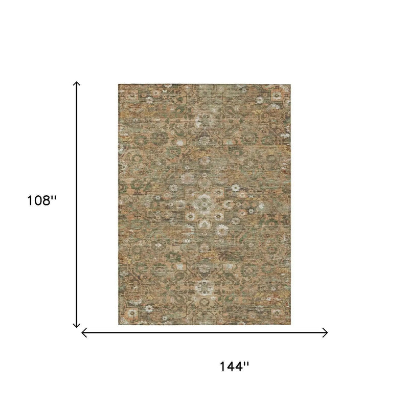 9' X 12' Copper And Orange Floral Medallion Washable Indoor Outdoor Area Rug Homeroots Outdoor