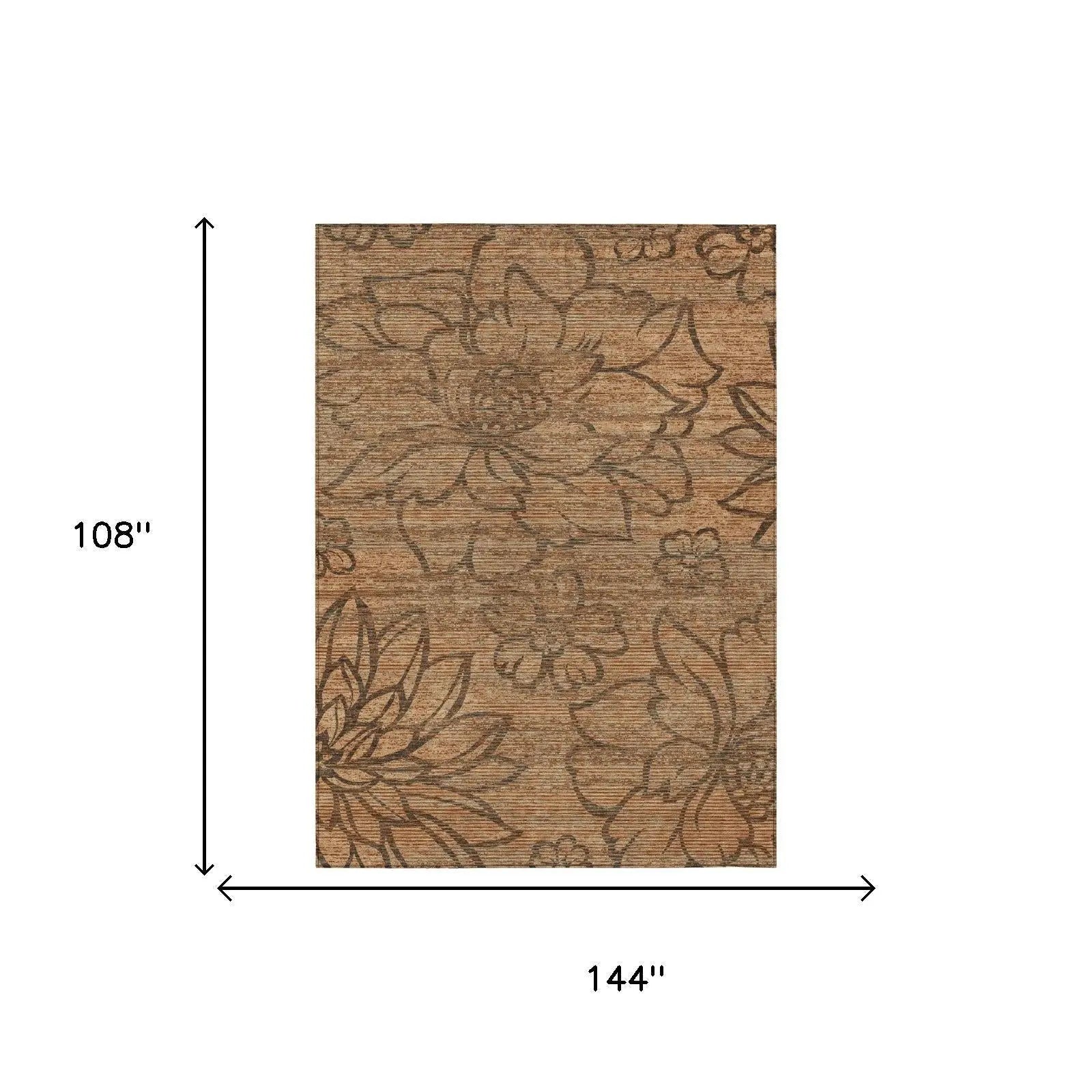 9' X 12' Copper And Orange Floral Washable Indoor Outdoor Area Rug Homeroots Outdoor