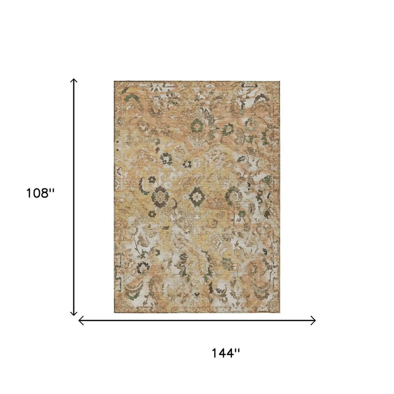 9' X 12' Copper And Orange Floral Washable Indoor Outdoor Area Rug Homeroots Outdoor