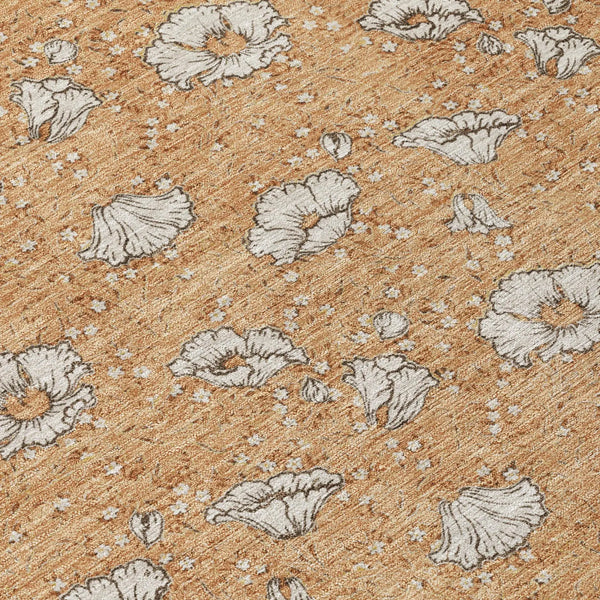 9' X 12' Copper And Orange Floral Washable Indoor Outdoor Area Rug Homeroots Outdoor