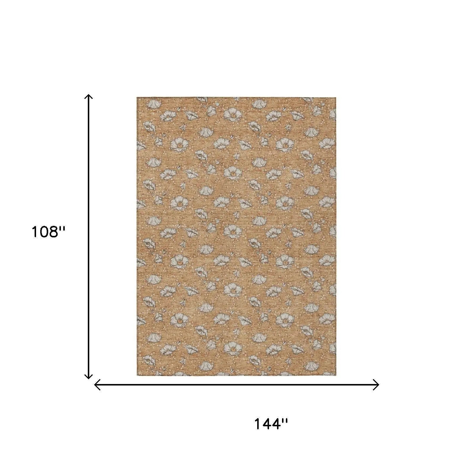 9' X 12' Copper And Orange Floral Washable Indoor Outdoor Area Rug Homeroots Outdoor