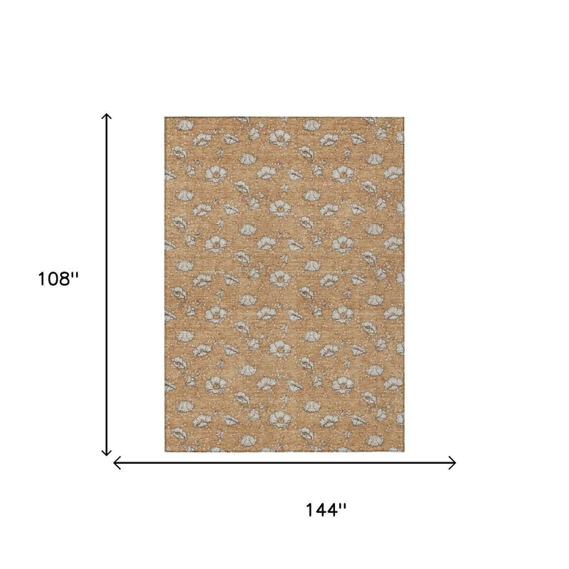 9' X 12' Copper And Orange Floral Washable Indoor Outdoor Area Rug Homeroots Outdoor