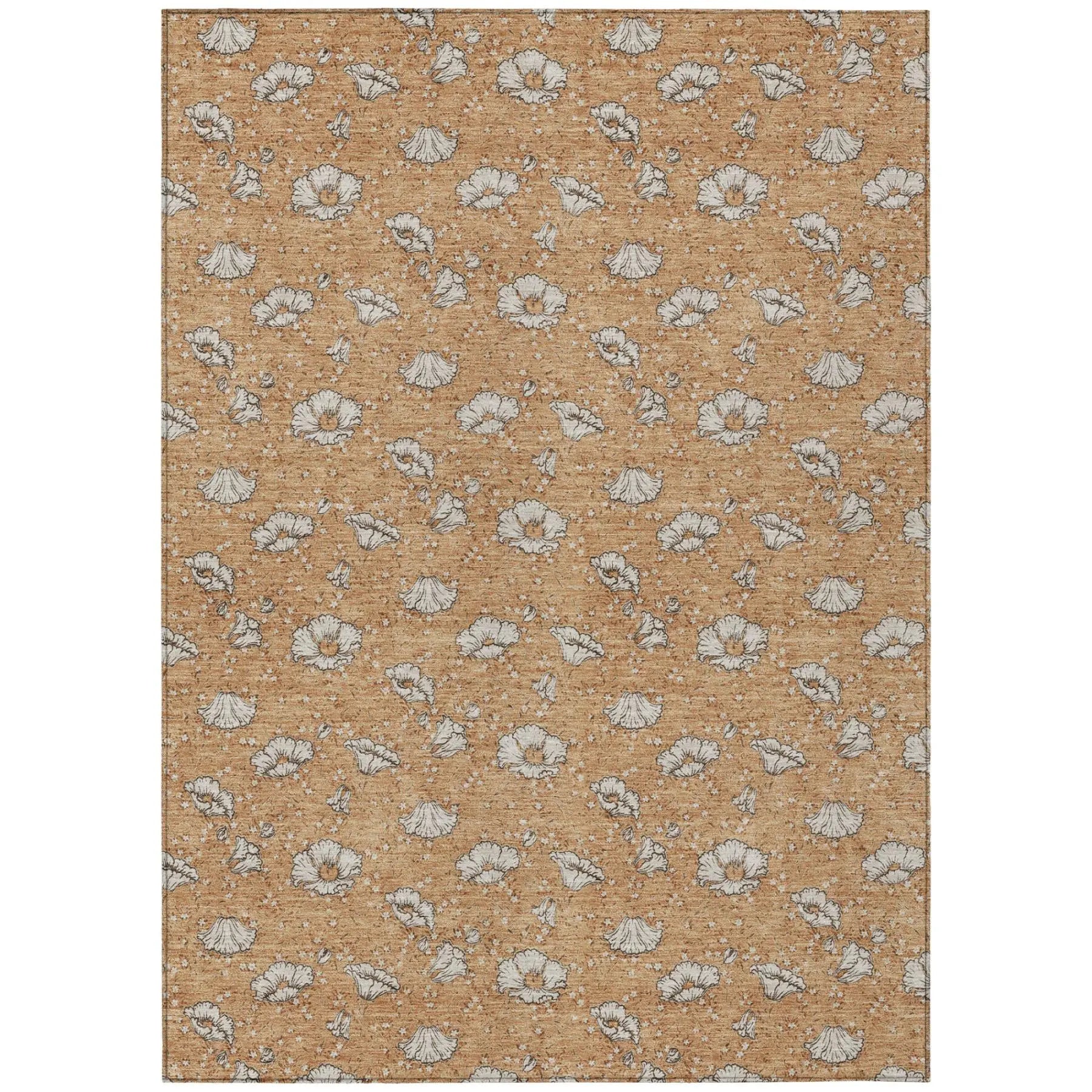 9' X 12' Copper And Orange Floral Washable Indoor Outdoor Area Rug Homeroots Outdoor
