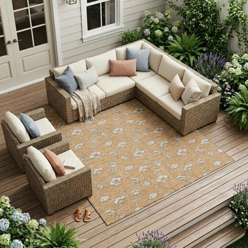 9' X 12' Copper And Orange Floral Washable Indoor Outdoor Area Rug Homeroots Outdoor