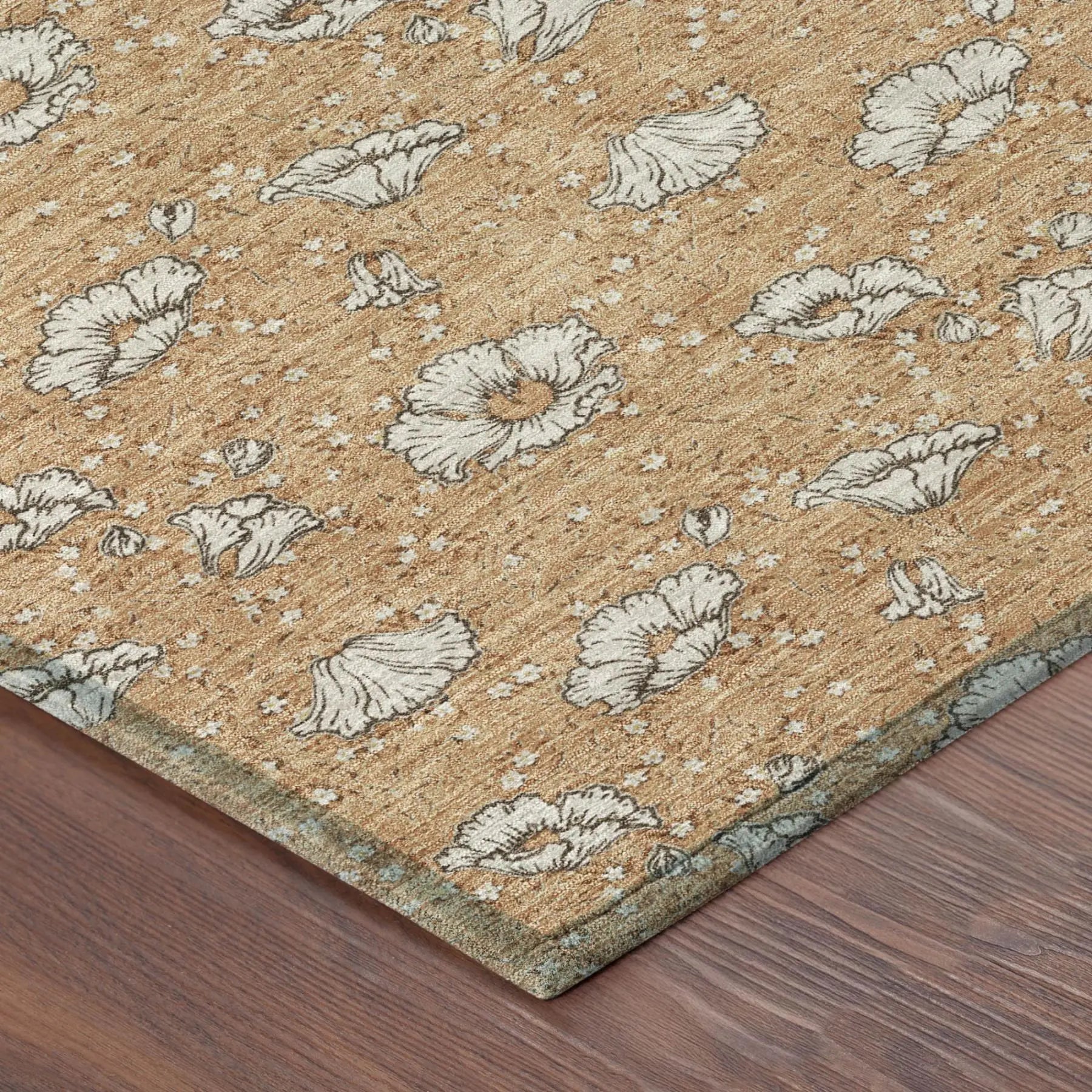 9' X 12' Copper And Orange Floral Washable Indoor Outdoor Area Rug Homeroots Outdoor