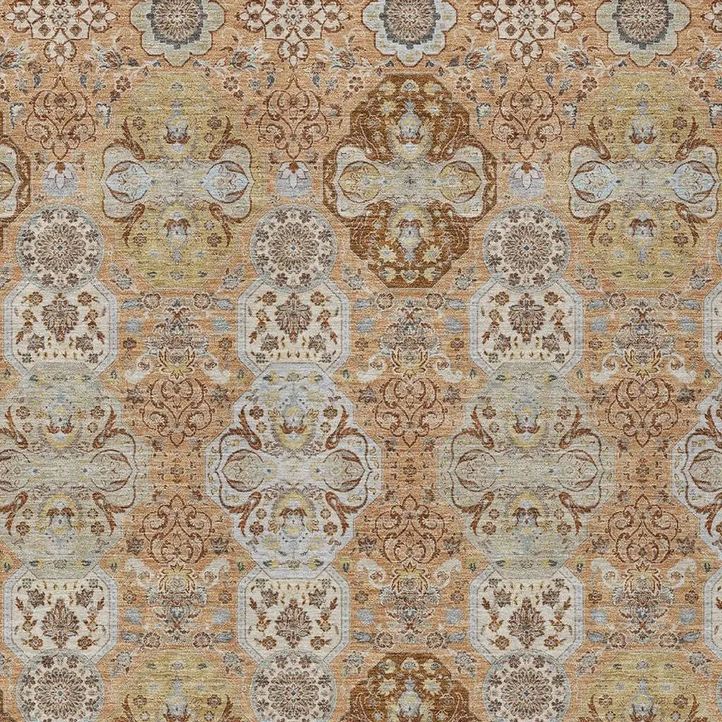 9' X 12' Copper And Orange Floral Washable Indoor Outdoor Area Rug Homeroots Outdoor