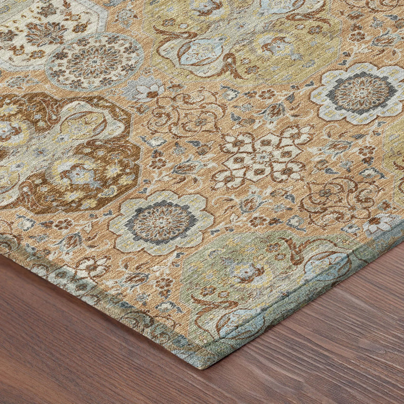 9' X 12' Copper And Orange Floral Washable Indoor Outdoor Area Rug Homeroots Outdoor