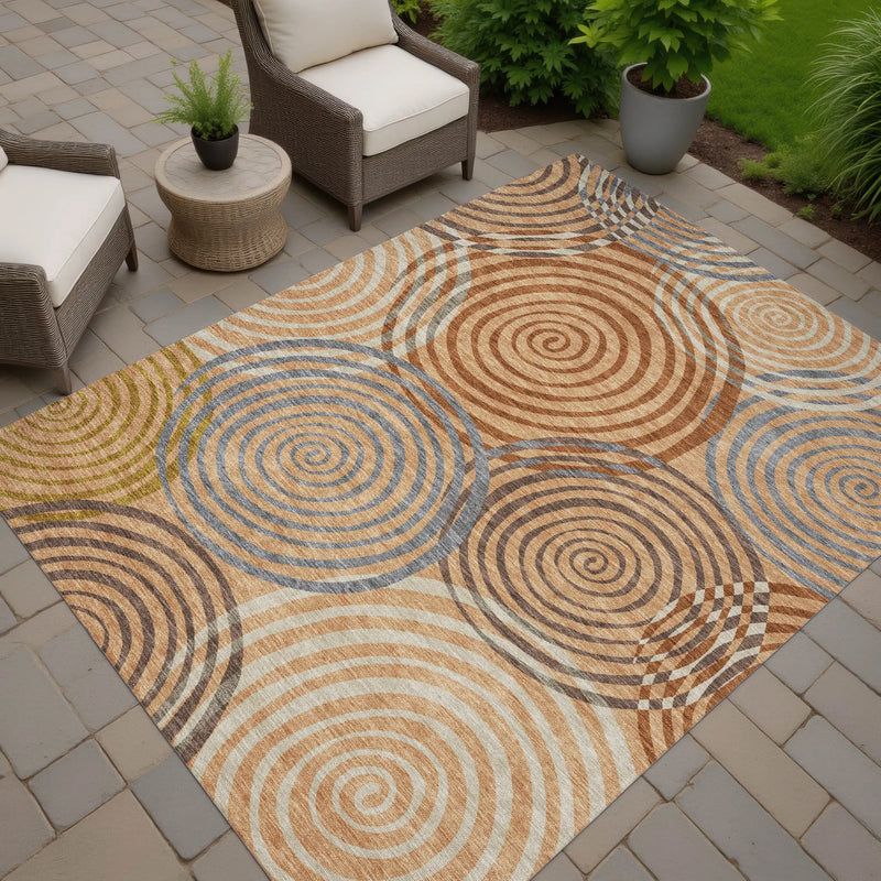 9' X 12' Copper And Orange Geometric Washable Indoor Outdoor Area Rug Homeroots Outdoor