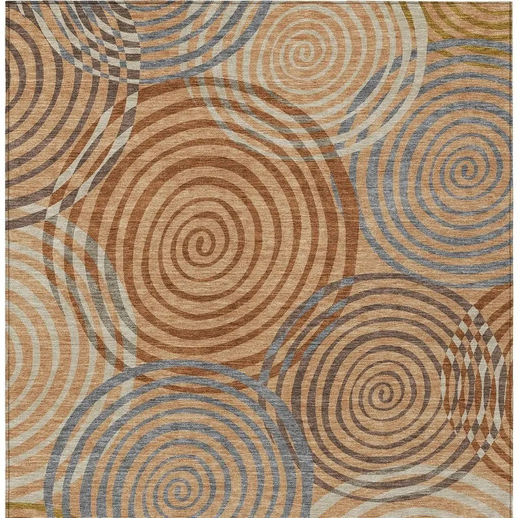 9' X 12' Copper And Orange Geometric Washable Indoor Outdoor Area Rug Homeroots Outdoor