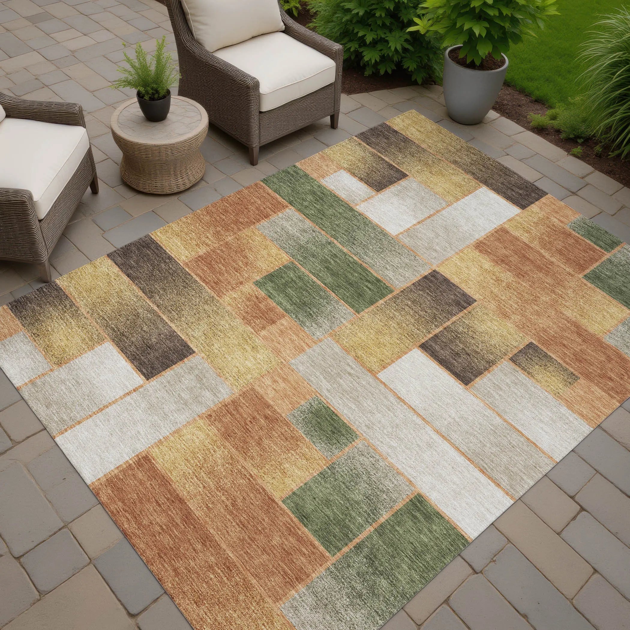 9' X 12' Copper And Orange Geometric Washable Indoor Outdoor Area Rug Homeroots Outdoor