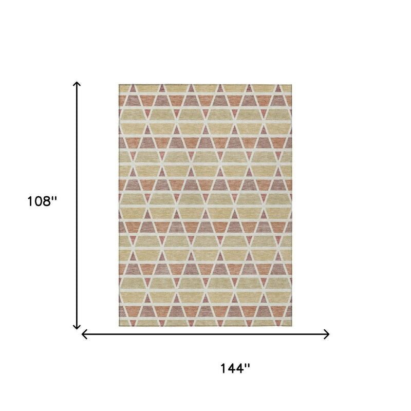 9' X 12' Copper And Orange Geometric Washable Indoor Outdoor Area Rug Homeroots Outdoor