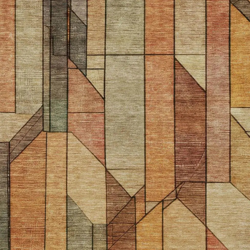 9' X 12' Copper And Orange Geometric Washable Indoor Outdoor Area Rug Homeroots Outdoor