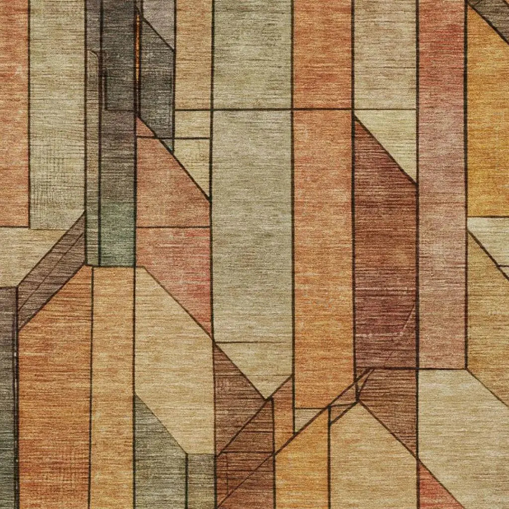 9' X 12' Copper And Orange Geometric Washable Indoor Outdoor Area Rug Homeroots Outdoor
